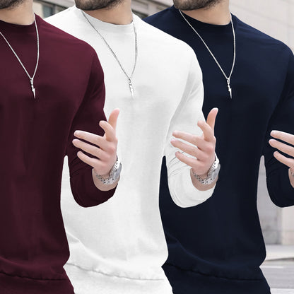 Mens Round Neck Full Sleeve Plain T-shirts (Pack Of 3)