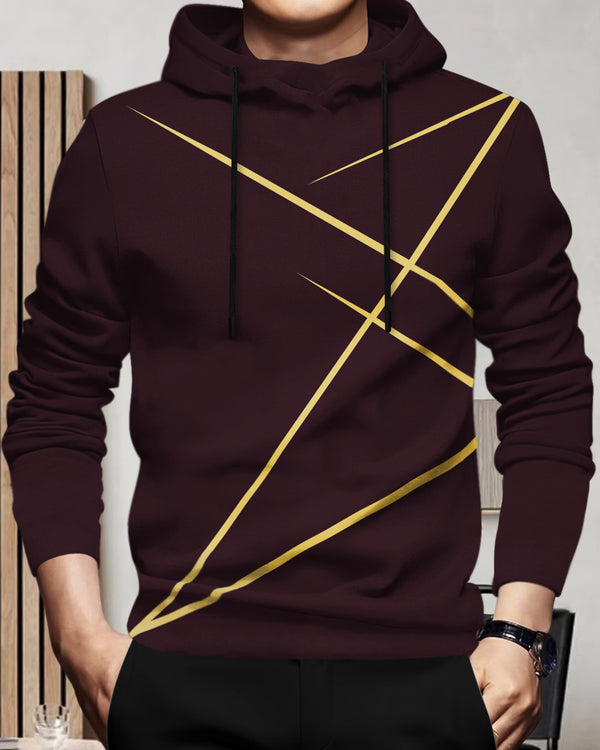 Mens Full Sleeve Hooded Neck Printed T-shirt Maroon