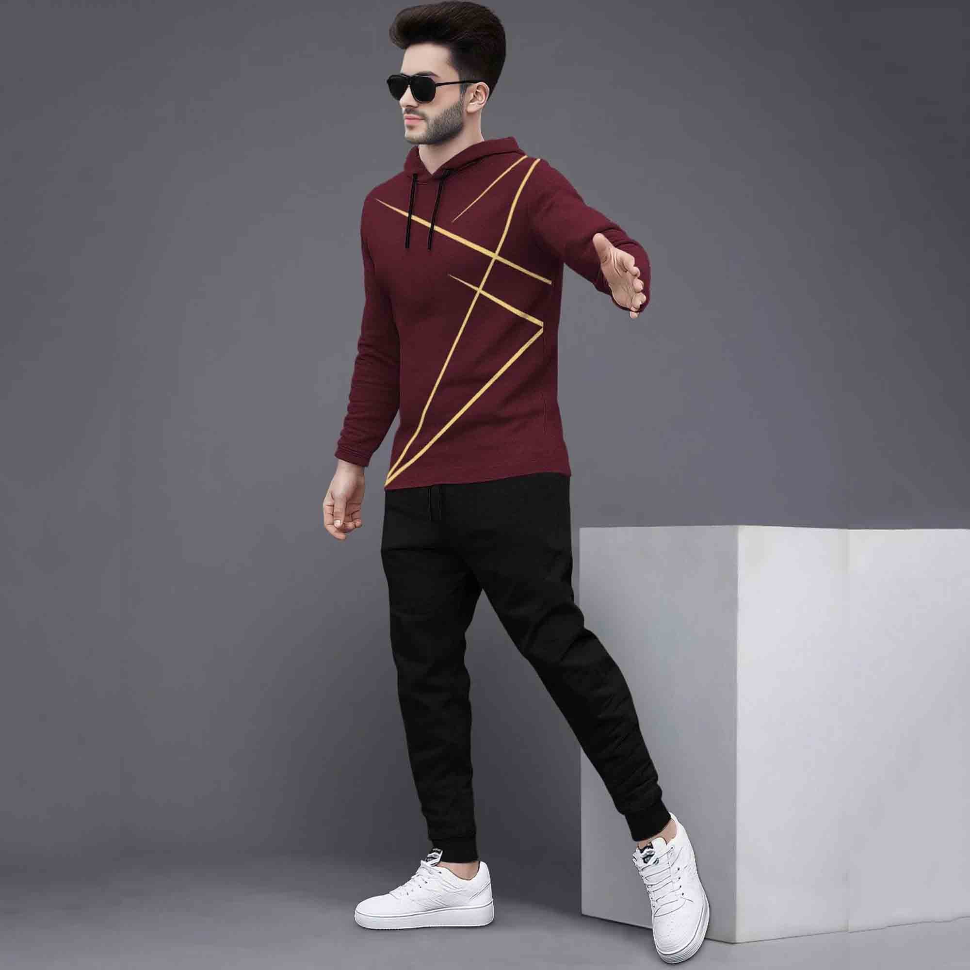 Full Sleeve ZigZag Parttern Maroon T-shirt With Matching Trackpant