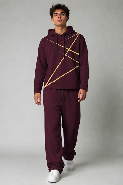 Mens Geometric Graphic Printed Hooded T-shirt And Plain Baggy Trackpant Outfit Set