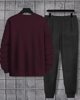 Mens Tracksuit - Full Sleeve Maroon t-shirt / Charcoal Black Trackpant