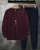 Mens Tracksuit - Full Sleeve Maroon t-shirt / Navy Blue Trackpant