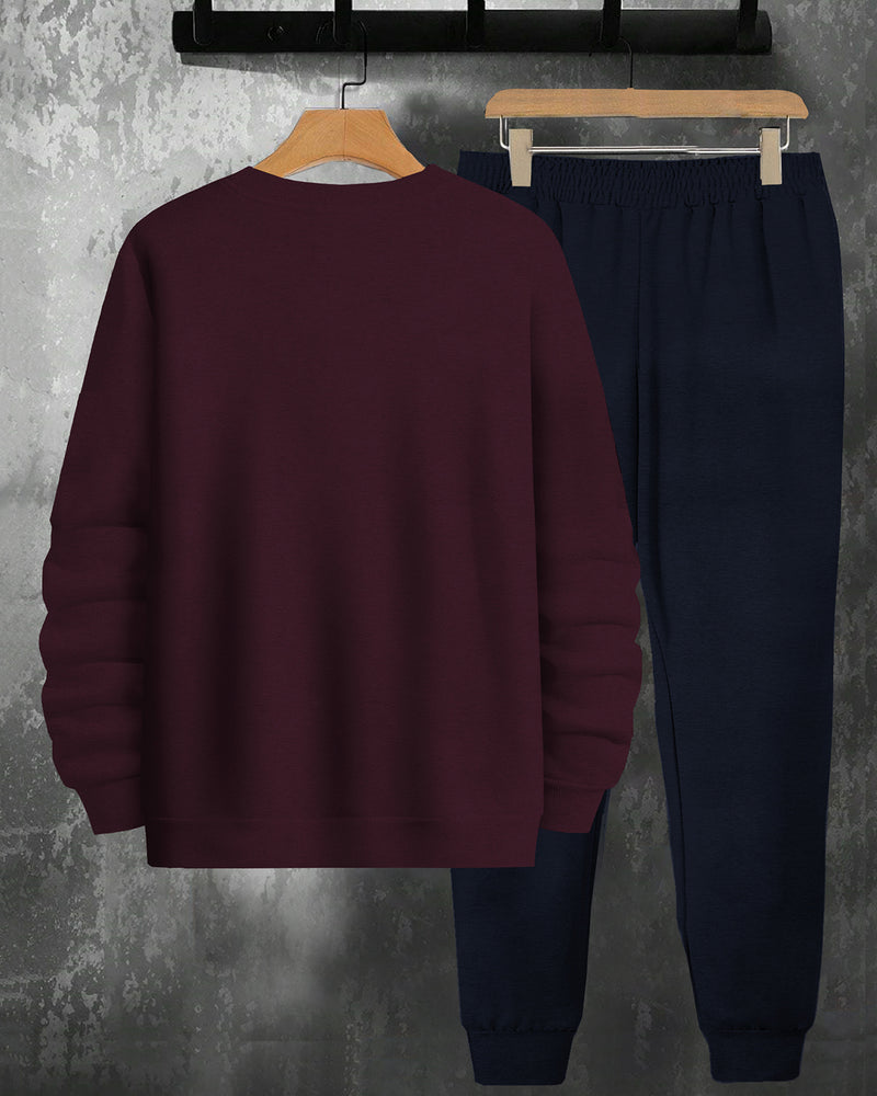 Mens Tracksuit - Full Sleeve Maroon t-shirt / Navy Blue Trackpant