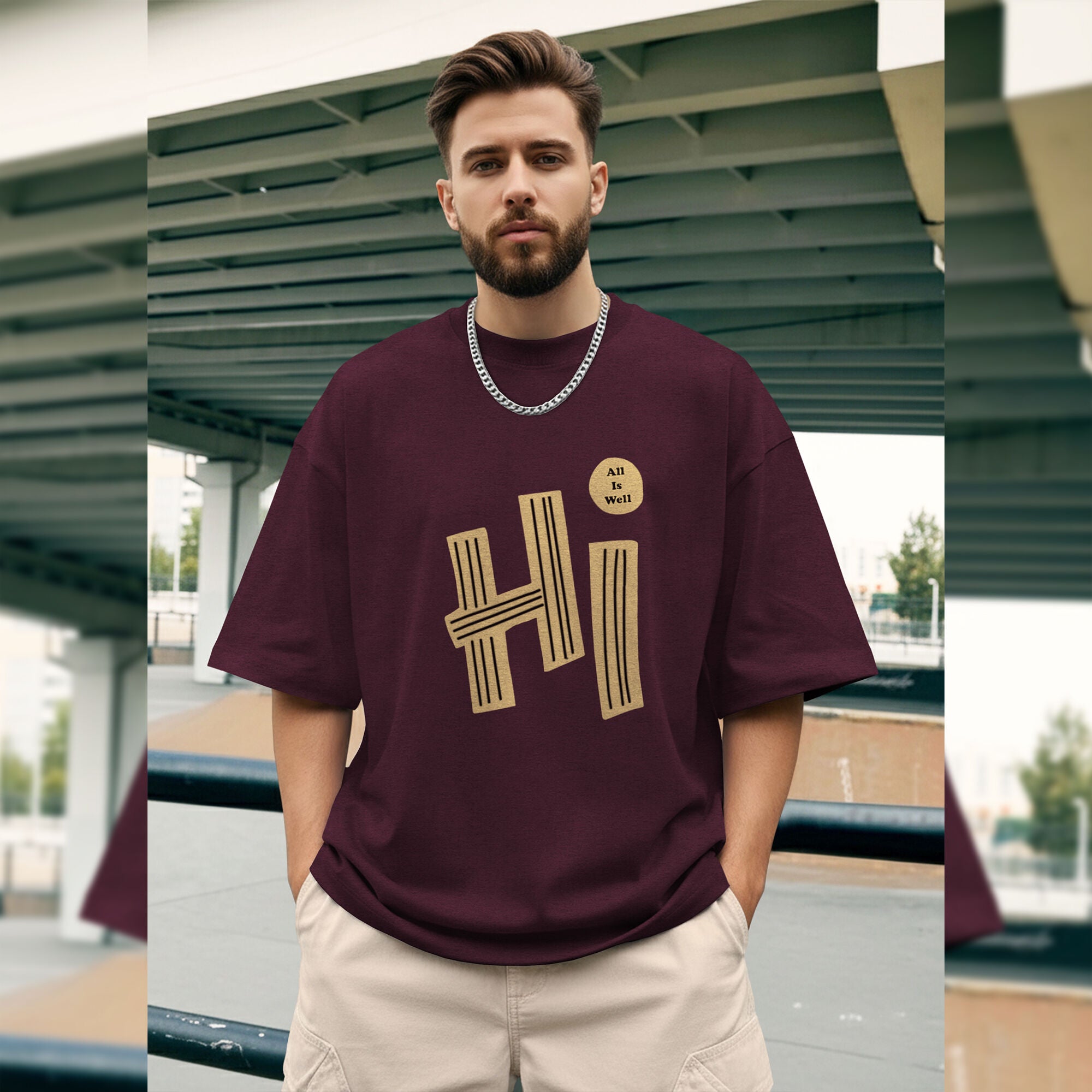 Mens Loose Fit Baggy T-shirt Maroon