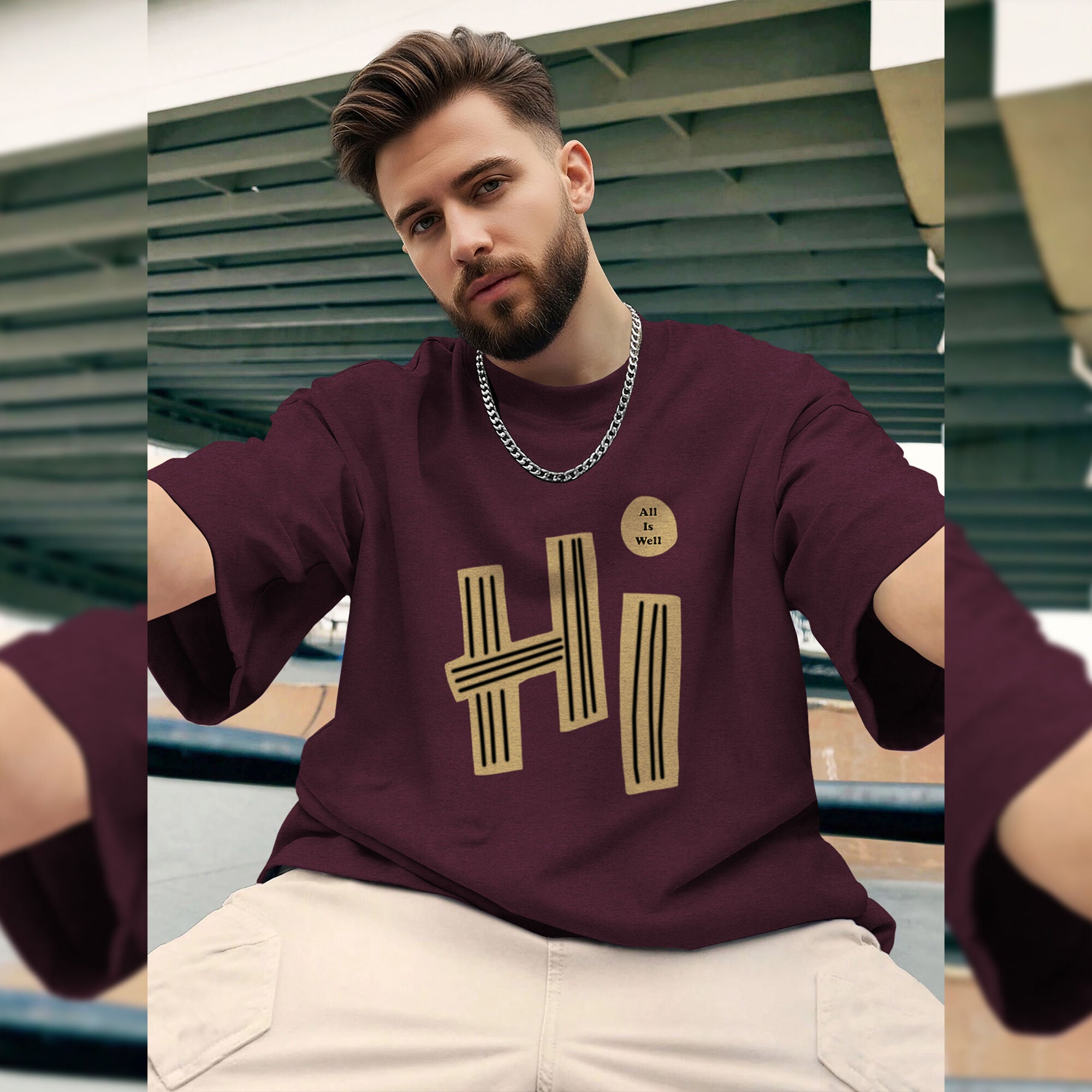 Mens Loose Fit Baggy T-shirt Maroon