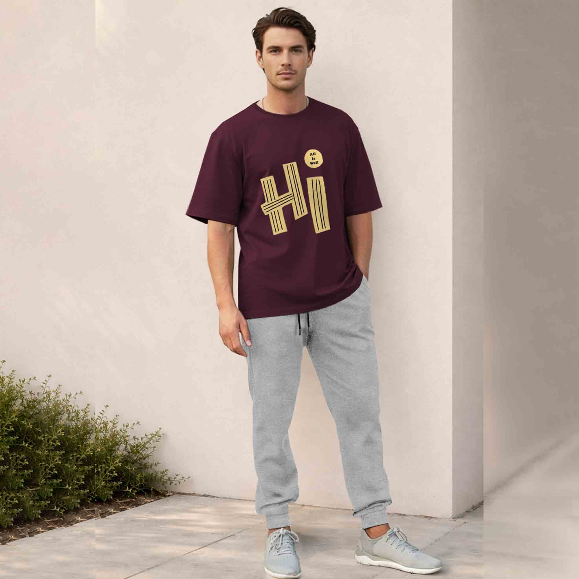 Men Outfit Set - Oversized Printed T shirts & Plain Track Pants - 13 Variants