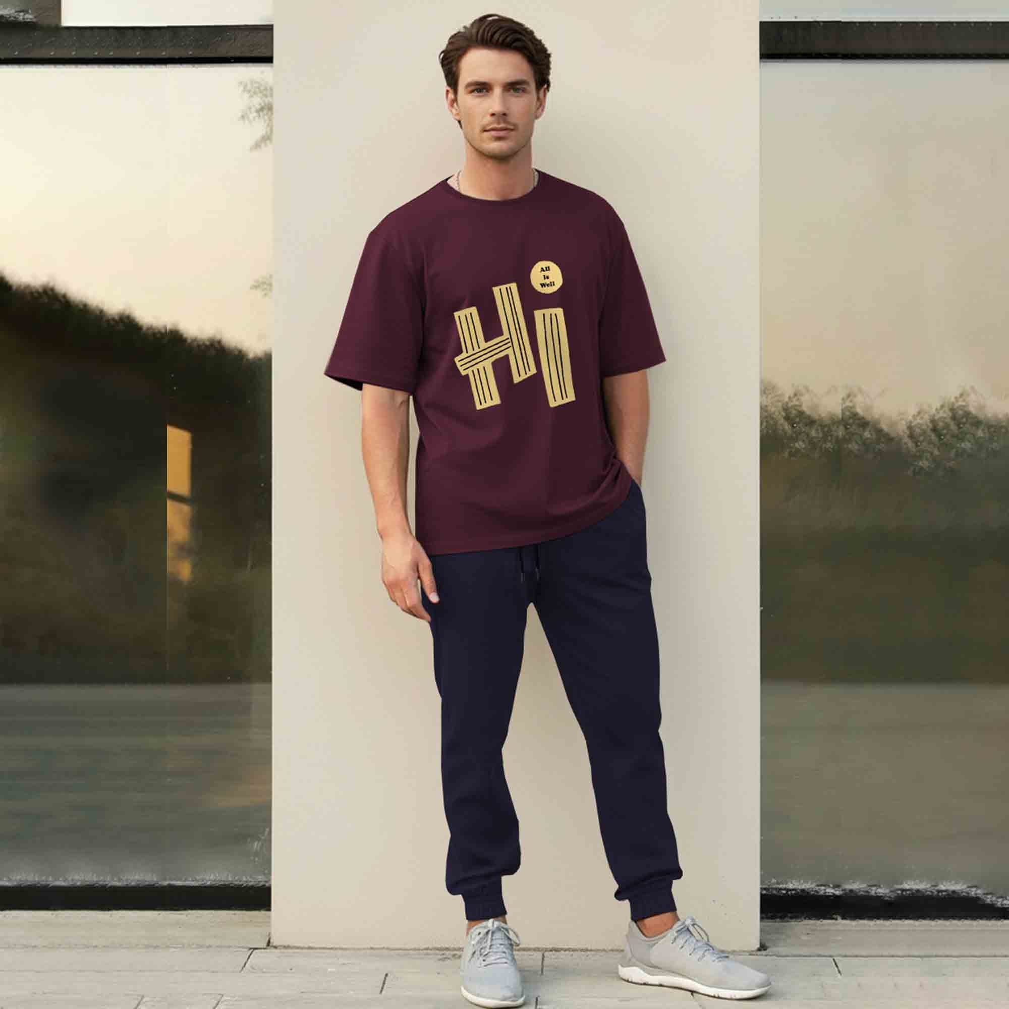 Men Outfit Set - Oversized Printed T shirts & Plain Track Pants - 13 Variants