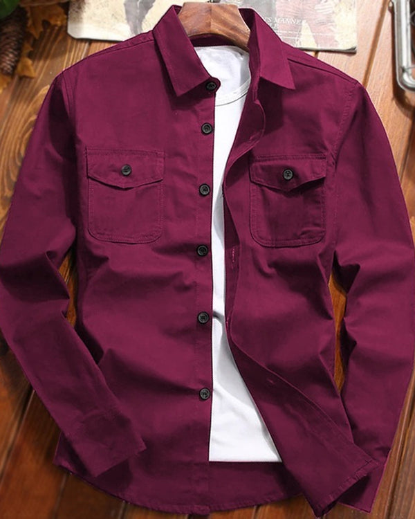 Men Double Pocket Maroon Full Hand Shirt