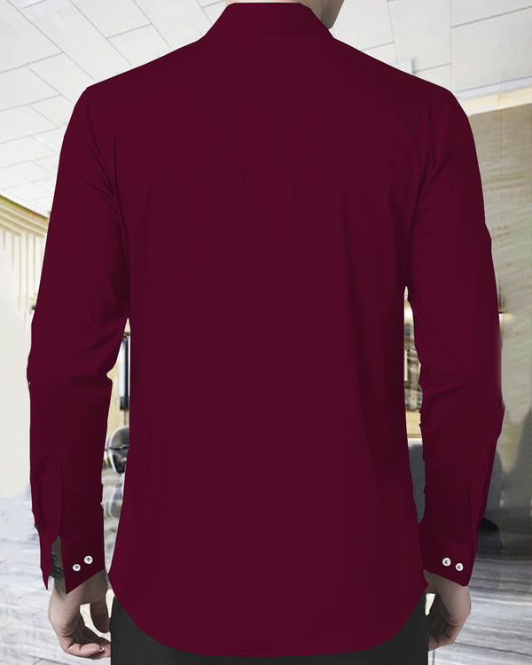 Men Double Pocket Maroon Full Hand Shirt