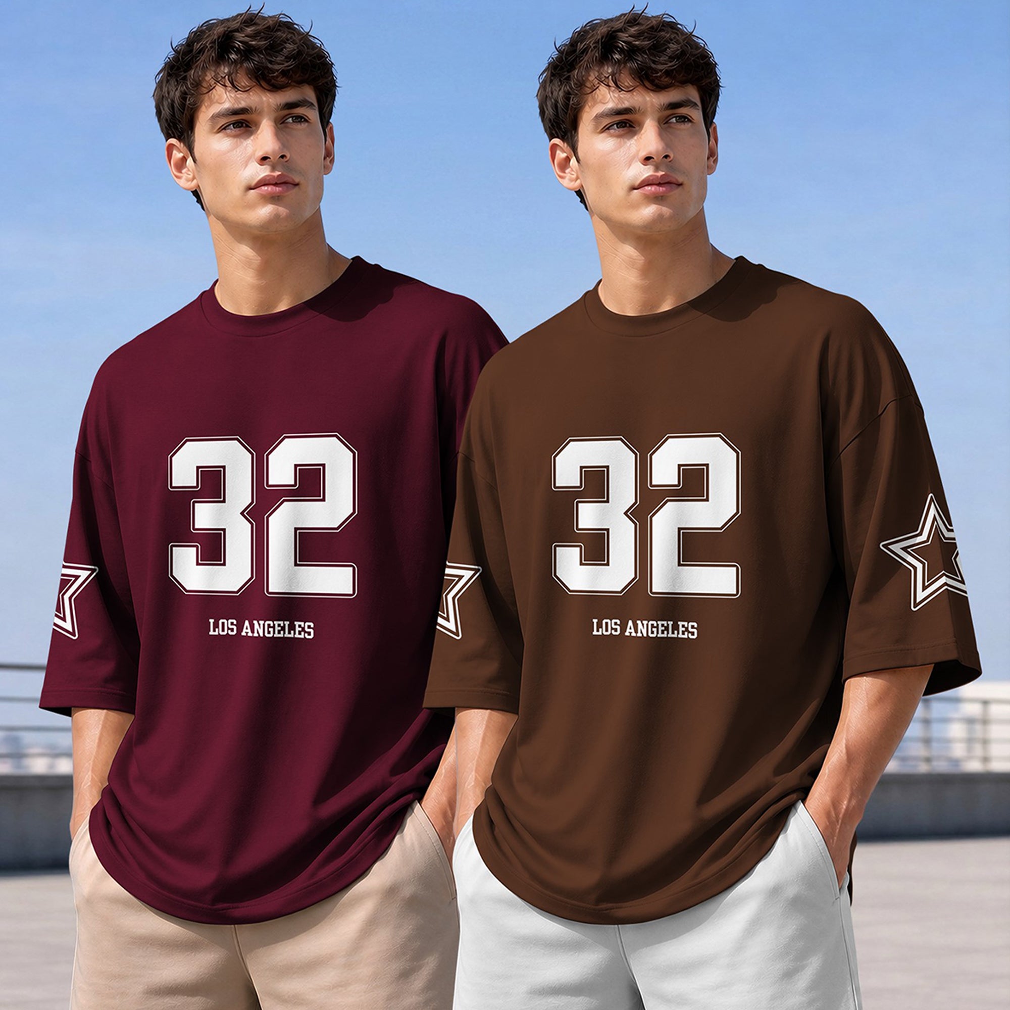 (Pack Of 2) Men Designing Back Printed Oversized T-shirts