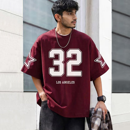 Men Oversized 'Los Angeles' Printed Tshirt Maroon