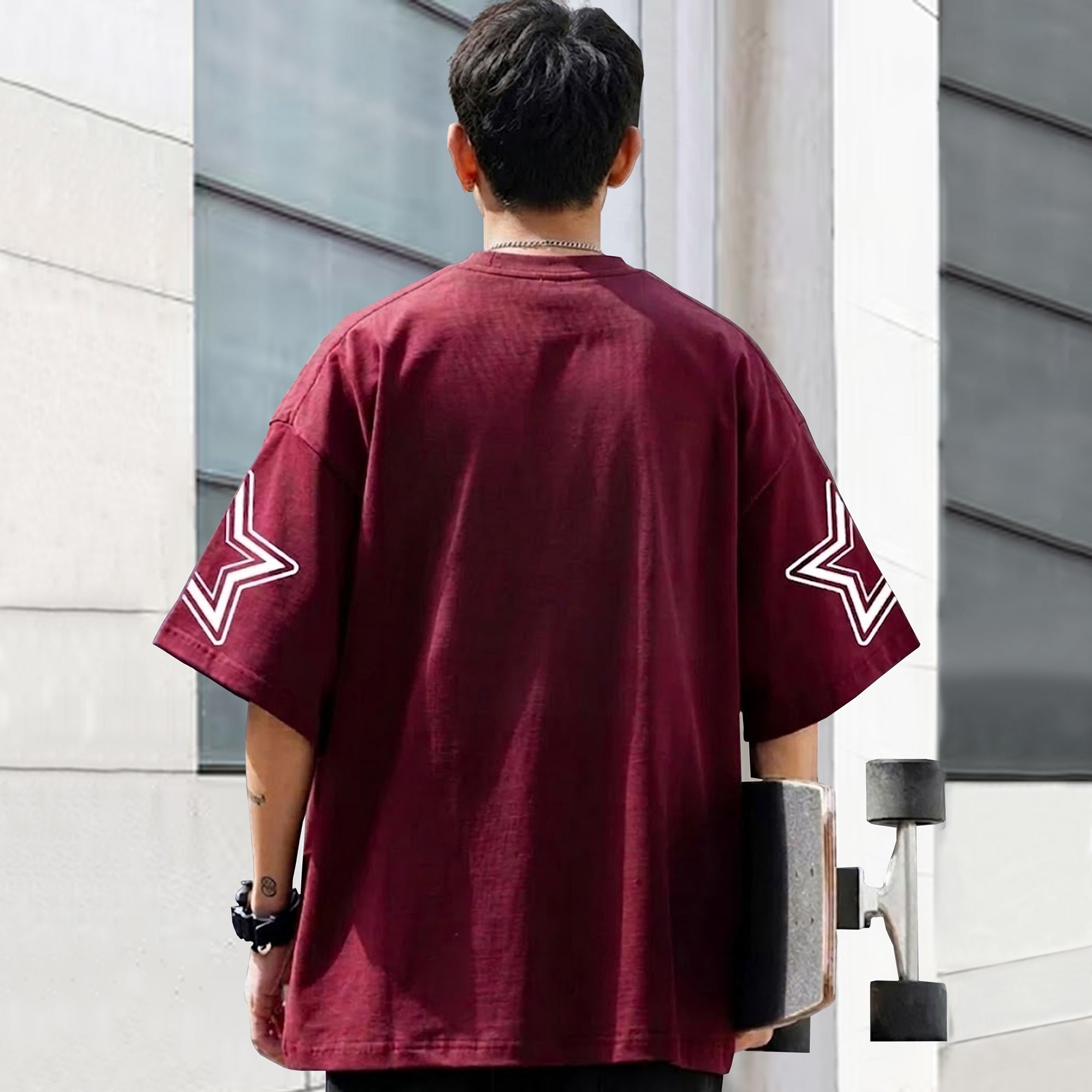 Men Oversized 'Los Angeles' Printed Tshirt Maroon
