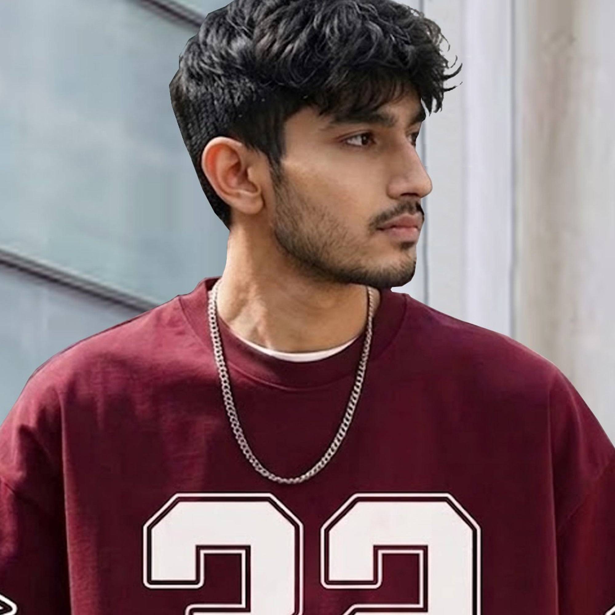 Men Oversized 'Los Angeles' Printed Tshirt Maroon