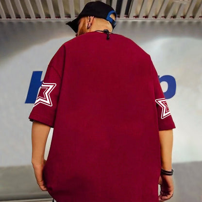 Mens Oversized Graphic Printed T-Shirt Maroon