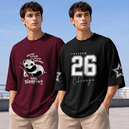 (Pack Of 2) Men Designing Back Printed Oversized T-shirts