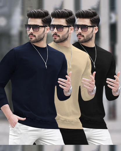 (Pack Of 4) Mens Round Neck Full Sleeve Plain T-shirts