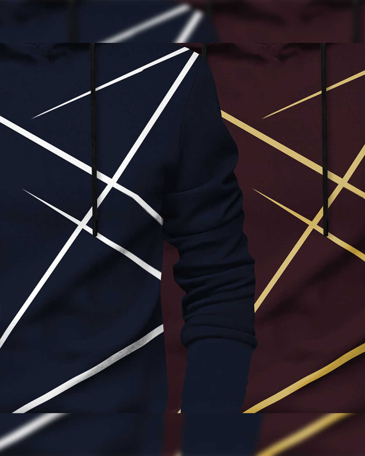 (Pack Of 2) Mens Full Sleeve Hooded Neck Printed T-shirt Navy & Maroon