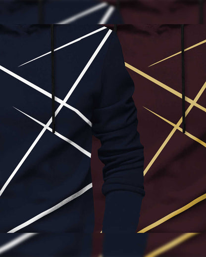 (Pack Of 2) Mens Full Sleeve Hooded Neck Printed T-shirt Navy & Maroon