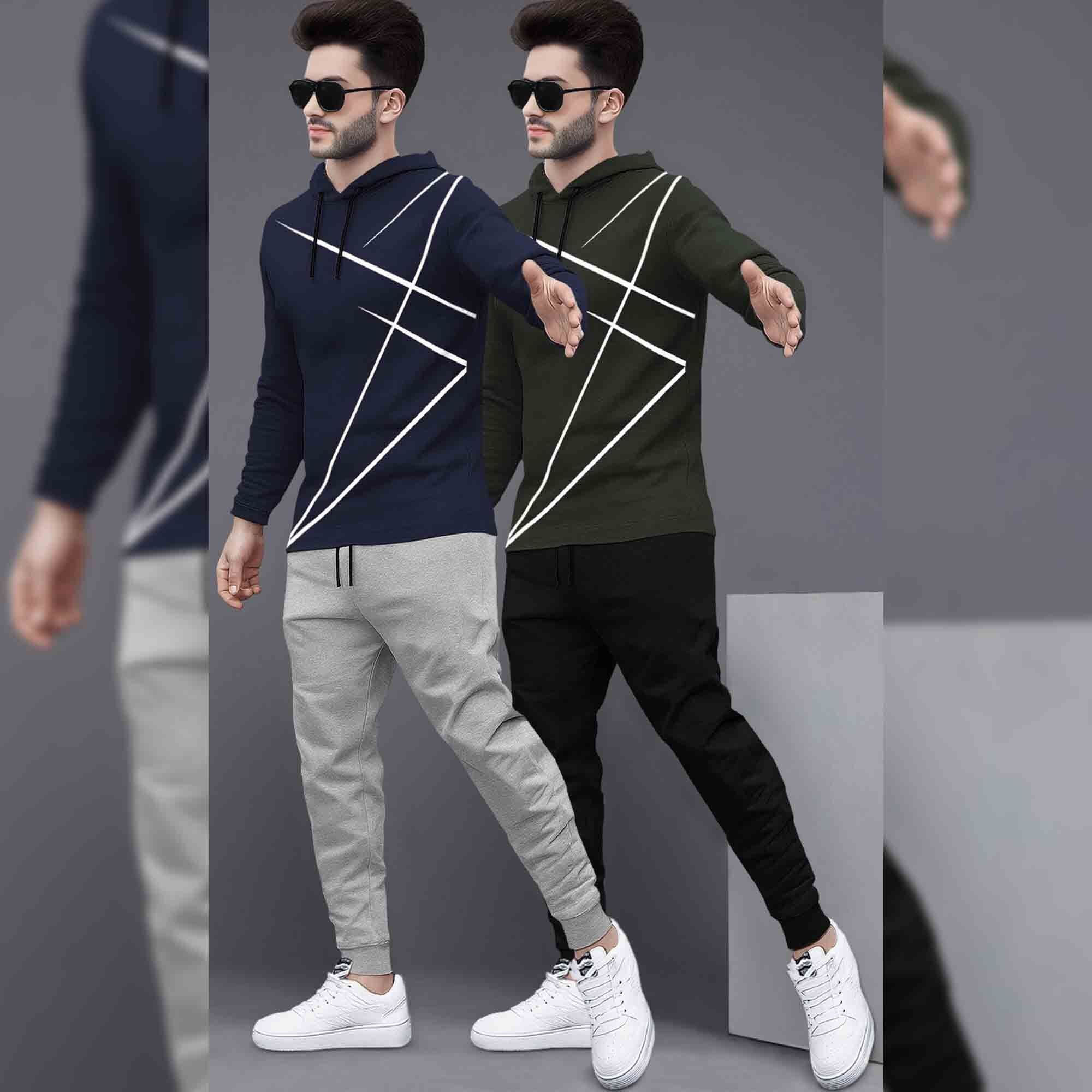 (Pack Of 2) Printed Tracksuit For Men Navy & Olivegreen