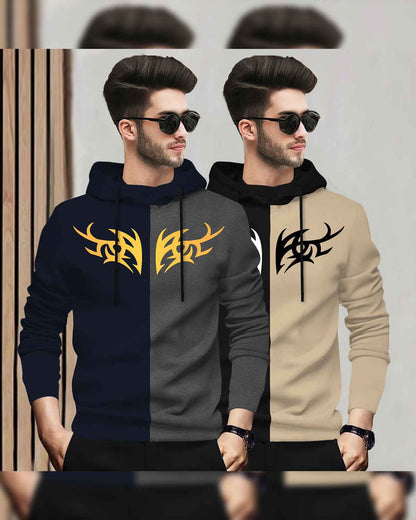 Pack Of 2 Full Sleeve Dual Color Printed Hooded T-shirts 7 Variants