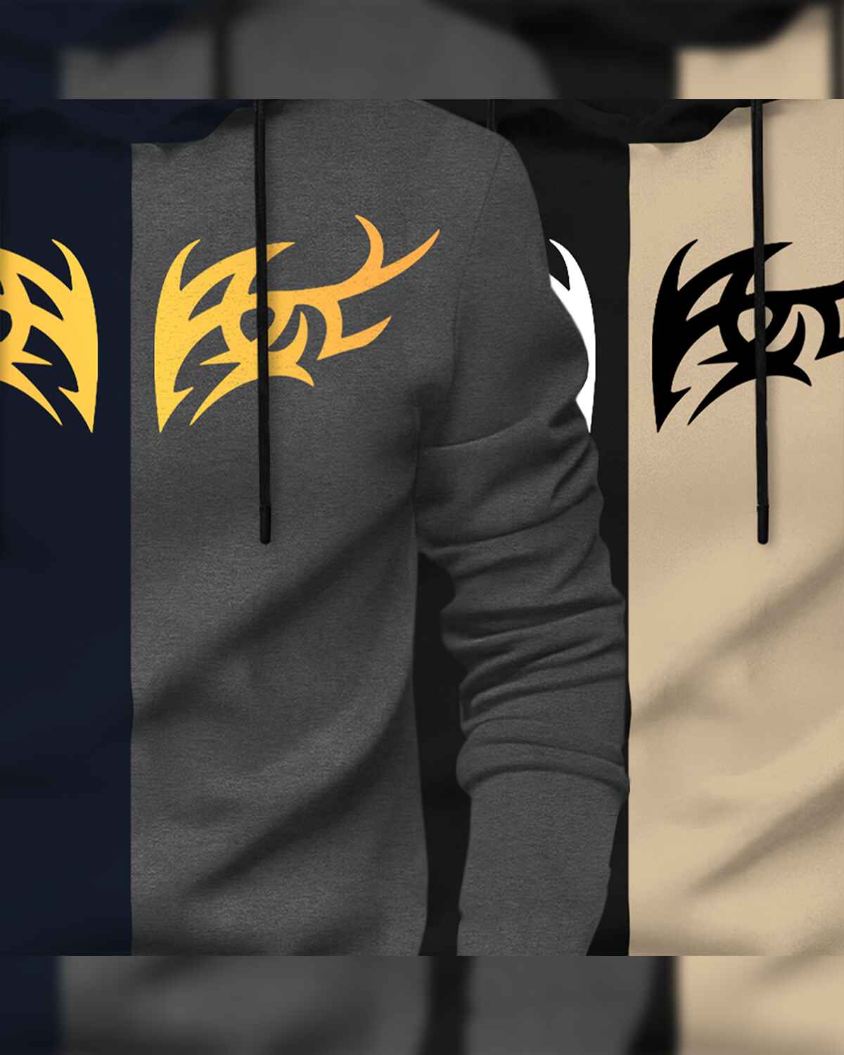 (Pack Of 2) Mens Printed Hooded Full Sleeve T-shirt / Navy & Black