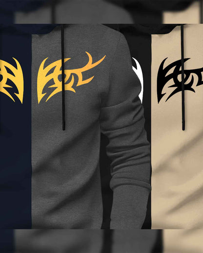 (Pack Of 2) Mens Printed Hooded Full Sleeve T-shirt / Navy & Black