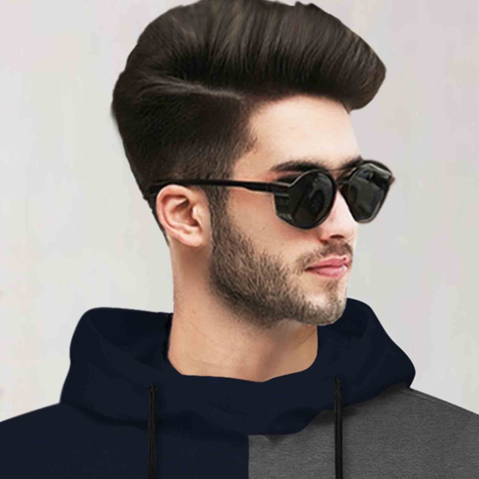 Mens Full Sleeve Hooded Neck Dual Color Printed T-shirt / Navy & Darkgrey