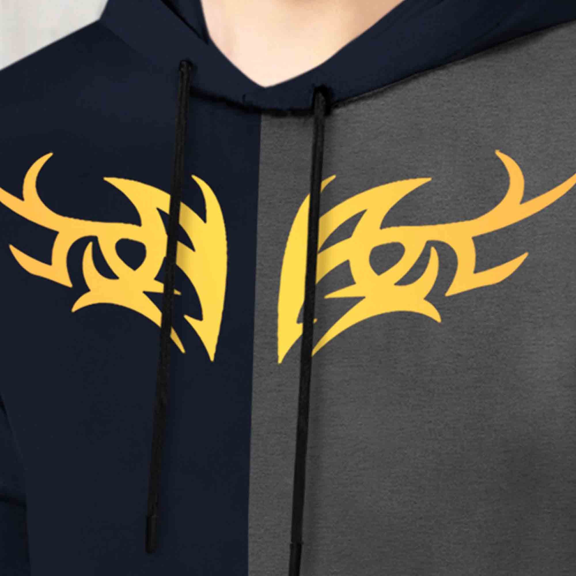 Mens Full Sleeve Hooded Neck Dual Color Printed T-shirt / Navy & Darkgrey