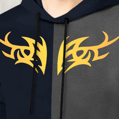 Mens Full Sleeve Hooded Neck Dual Color Printed T-shirt / Navy & Darkgrey