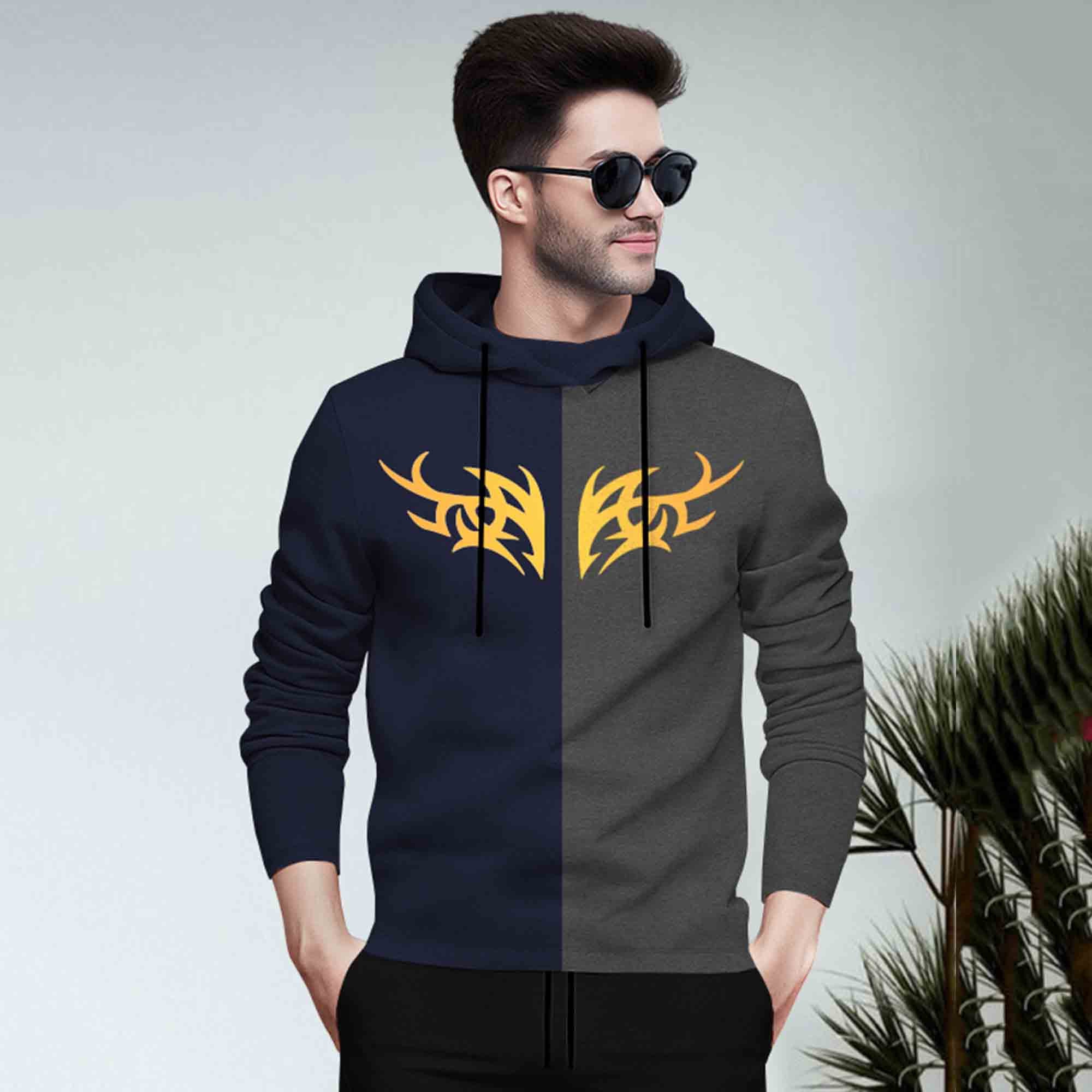 Dual Color Navy & Darkgrey T-shirt With Grey Matching TrackPant Hoodie Tracksuit