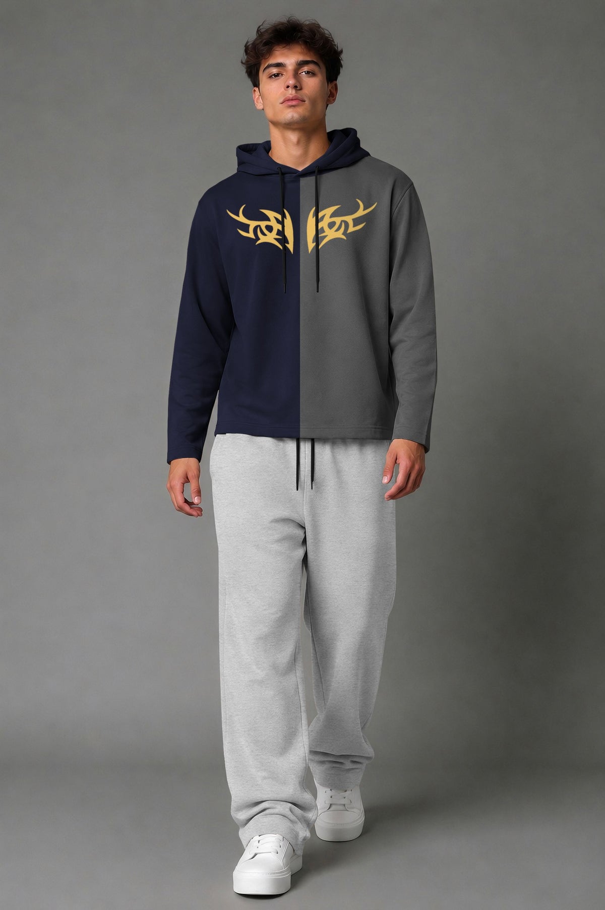 Outfit Set Plain Dual hooded Tshirt - Plain Loose Fit Trackpants