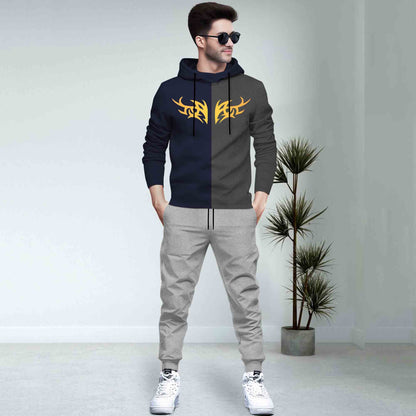 Dual Color Navy & Darkgrey T-shirt With Matching TrackPant Hoodie Tracksuit