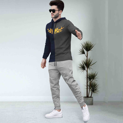 Dual Color Navy & Darkgrey T-shirt With Matching TrackPant Hoodie Tracksuit
