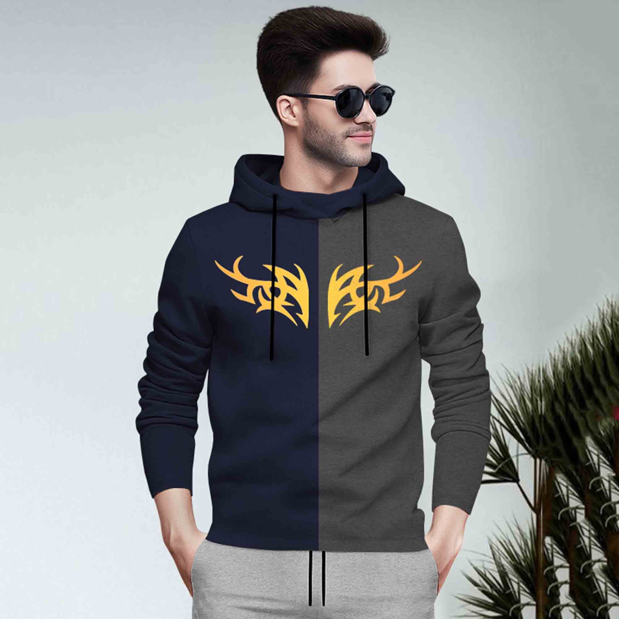 Dual Color Navy & Darkgrey T-shirt With Matching TrackPant Hoodie Tracksuit