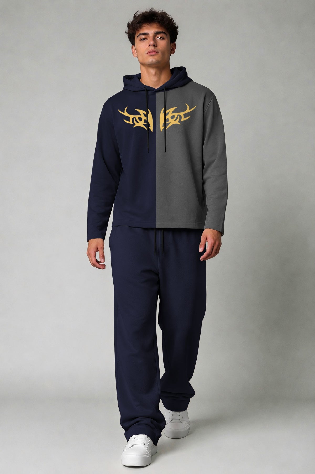 Outfit Set Plain Dual hooded Tshirt - Plain Loose Fit Trackpants