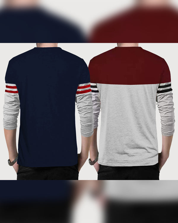 (Pack of 2) Men Full Sleeve STRIPED T-shirts Combo PACK