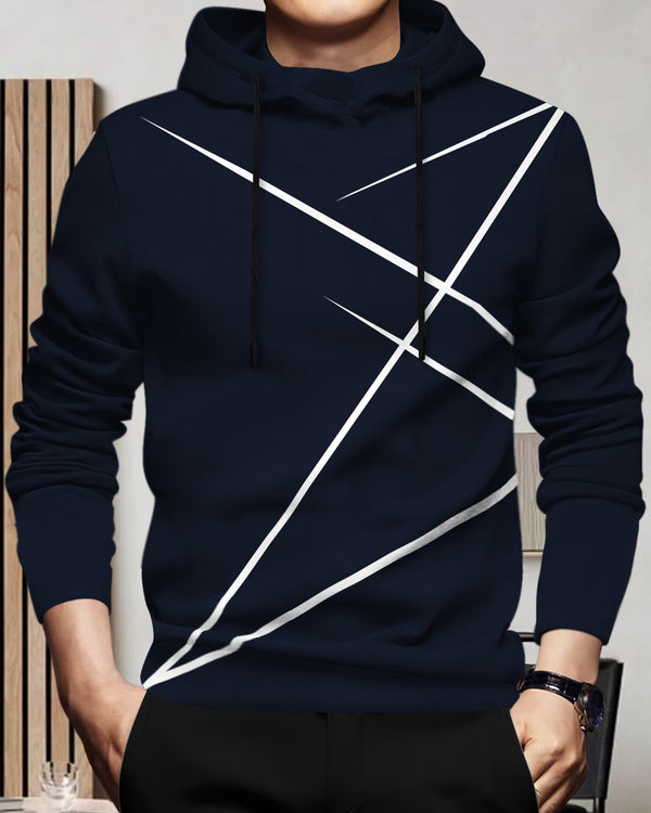 Mens Full Sleeve Hooded Neck Printed Navy Blue T-shirt