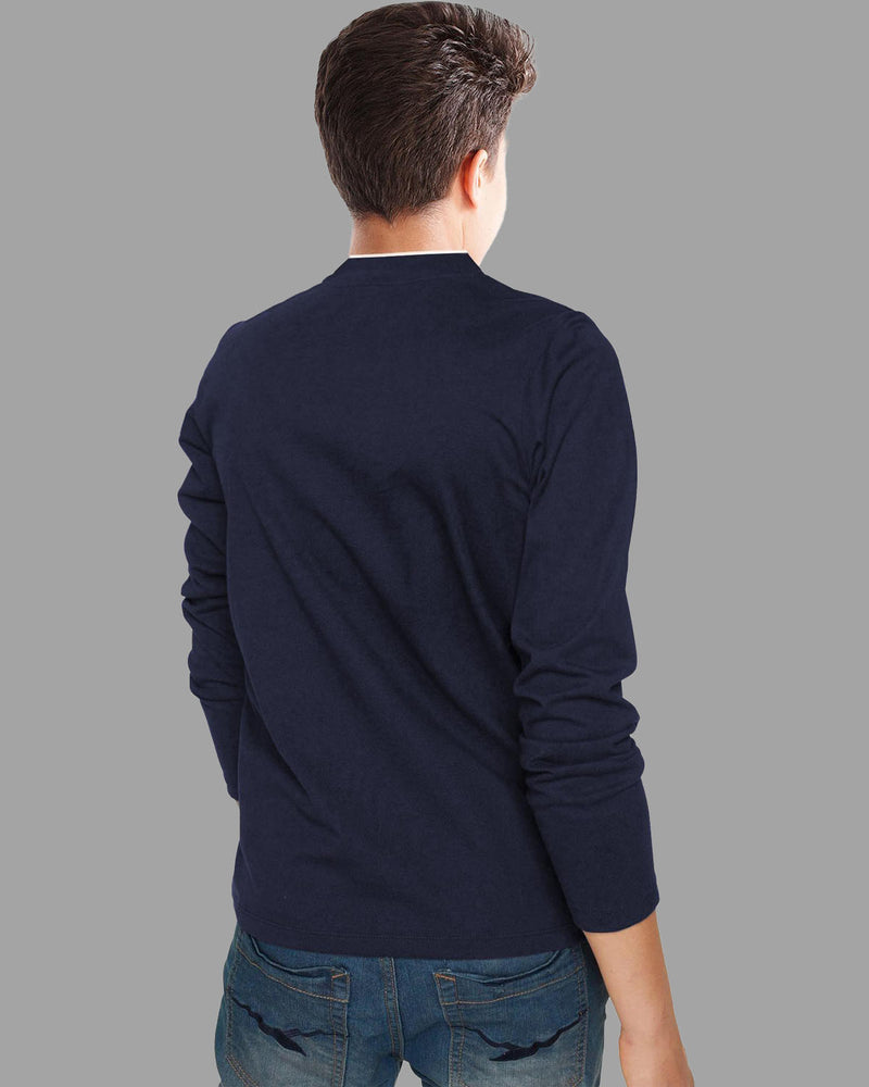 Boys Full Sleeve Henley Neck T-Shirt / Navy Blue