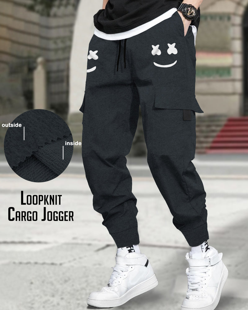 mens loopknit cargo jogger Marshmellow navy blue