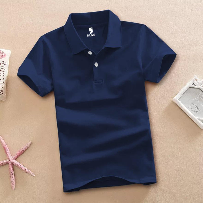 Boys Plain Navy Blue Polo T-shirt