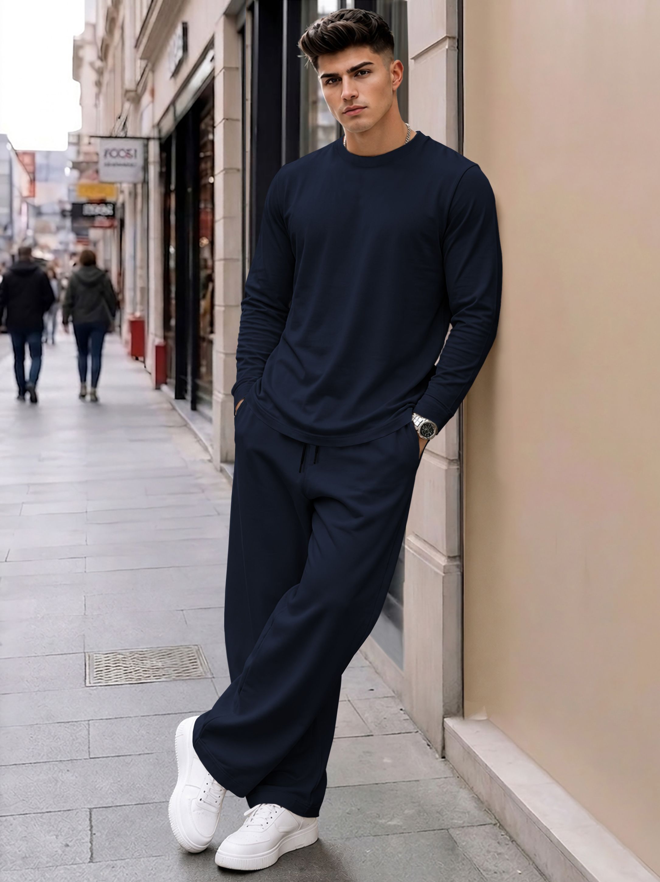 Men Plain Full Sleeve T-shirts and Plain Baggy Trackpants Outfit Sets