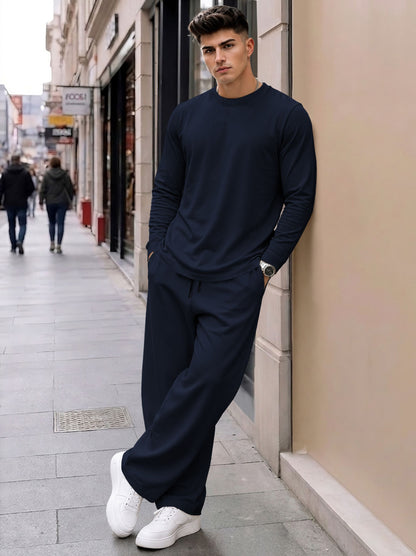 Men Plain Full Sleeve T-shirts and Plain Baggy Trackpants Outfit Sets
