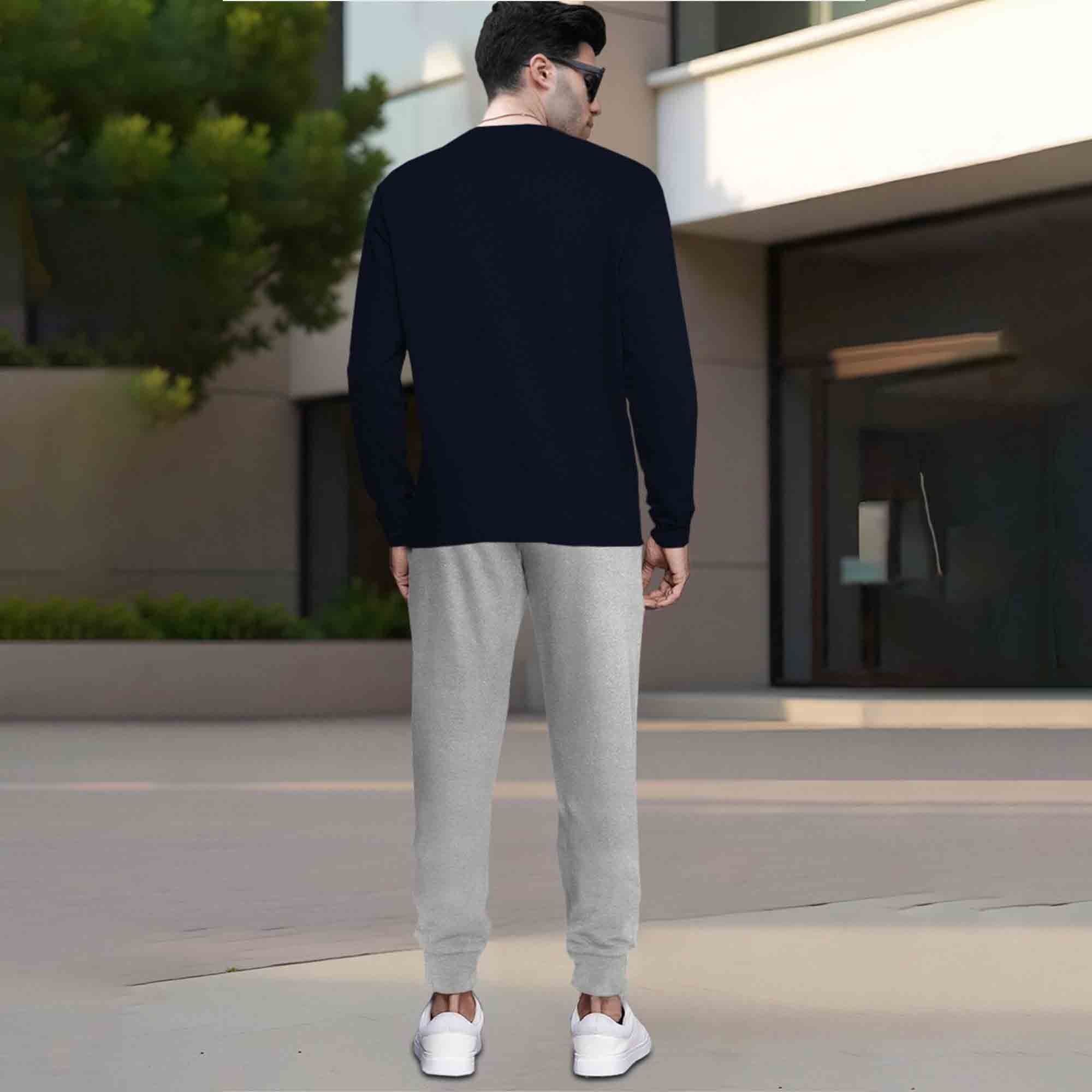 Mens Tracksuit - Full Sleeve Navy t-shirt Plain Grey Trackpant