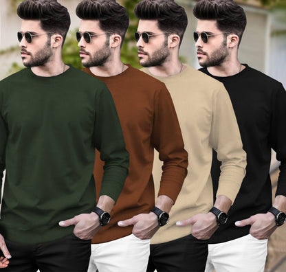 (Pack Of 4) Round Neck Full Sleeve Plain T-shirts