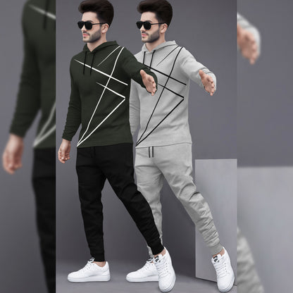 (Pack Of 2) Printed Tracksuit For Men Olivegreen & Grey