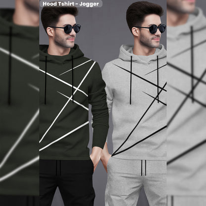 (Pack Of 2) Printed Tracksuit For Men Olivegreen & Grey