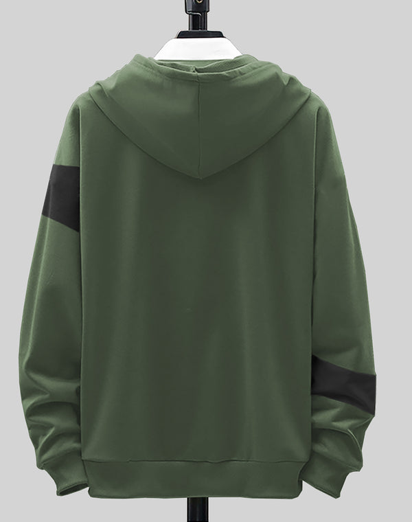 Boys Full Sleeve Typography Printed Olivegreen Hooded T-shirt