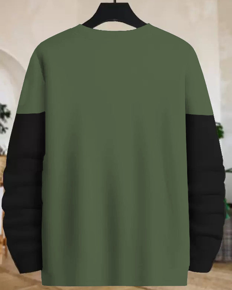 Kids Full Sleeve Black-Olivegreen T-shirt