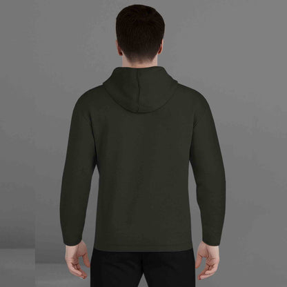 Mens Olivegreen Full Sleeve Plain Hooded T-shirt