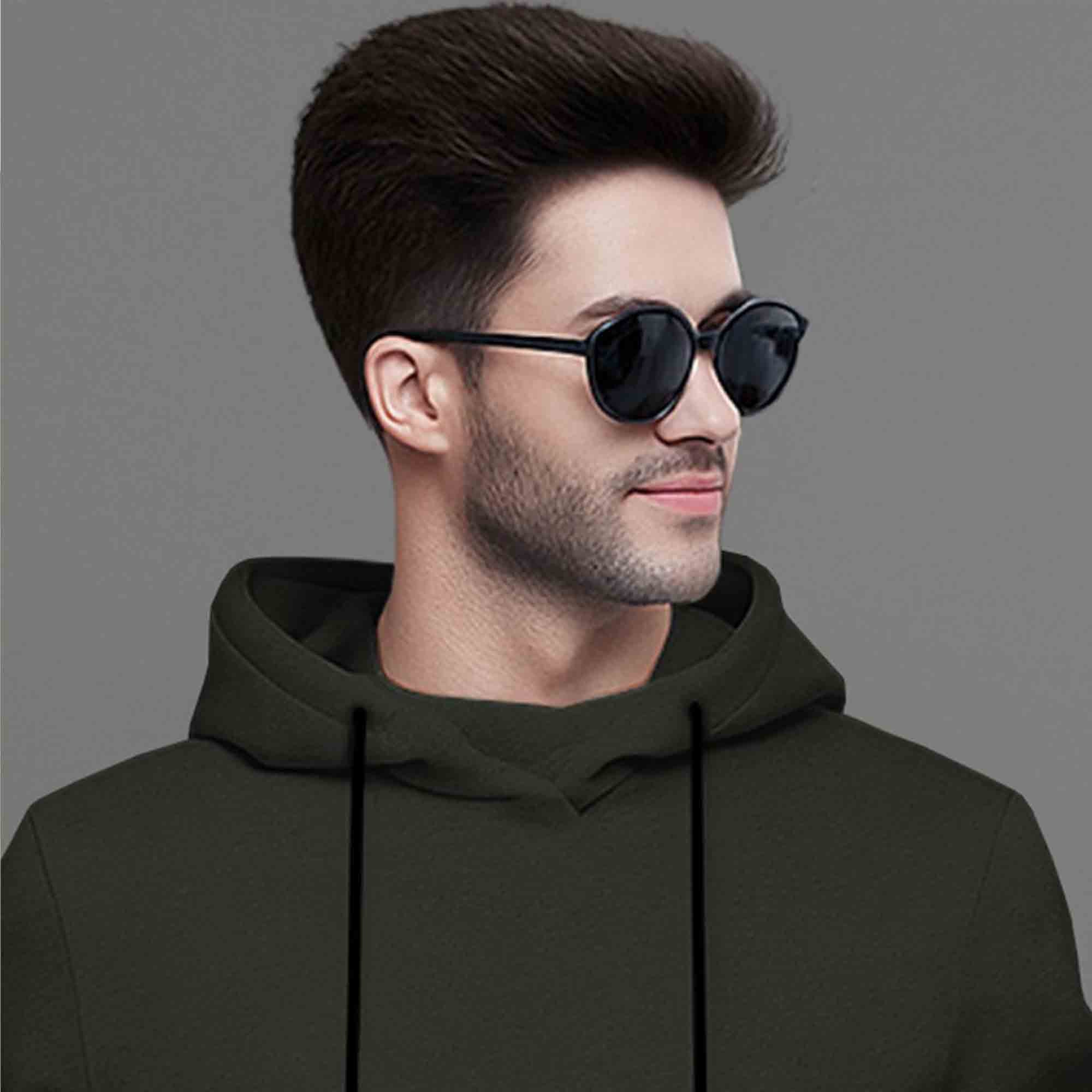 Mens Olivegreen Full Sleeve Plain Hooded T-shirt